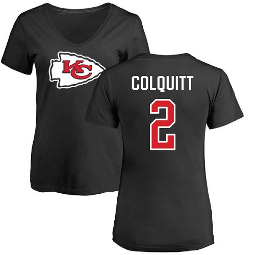 Women Kansas City Chiefs 2 Colquitt Dustin Black Name and Number Logo Slim Fit TShirt